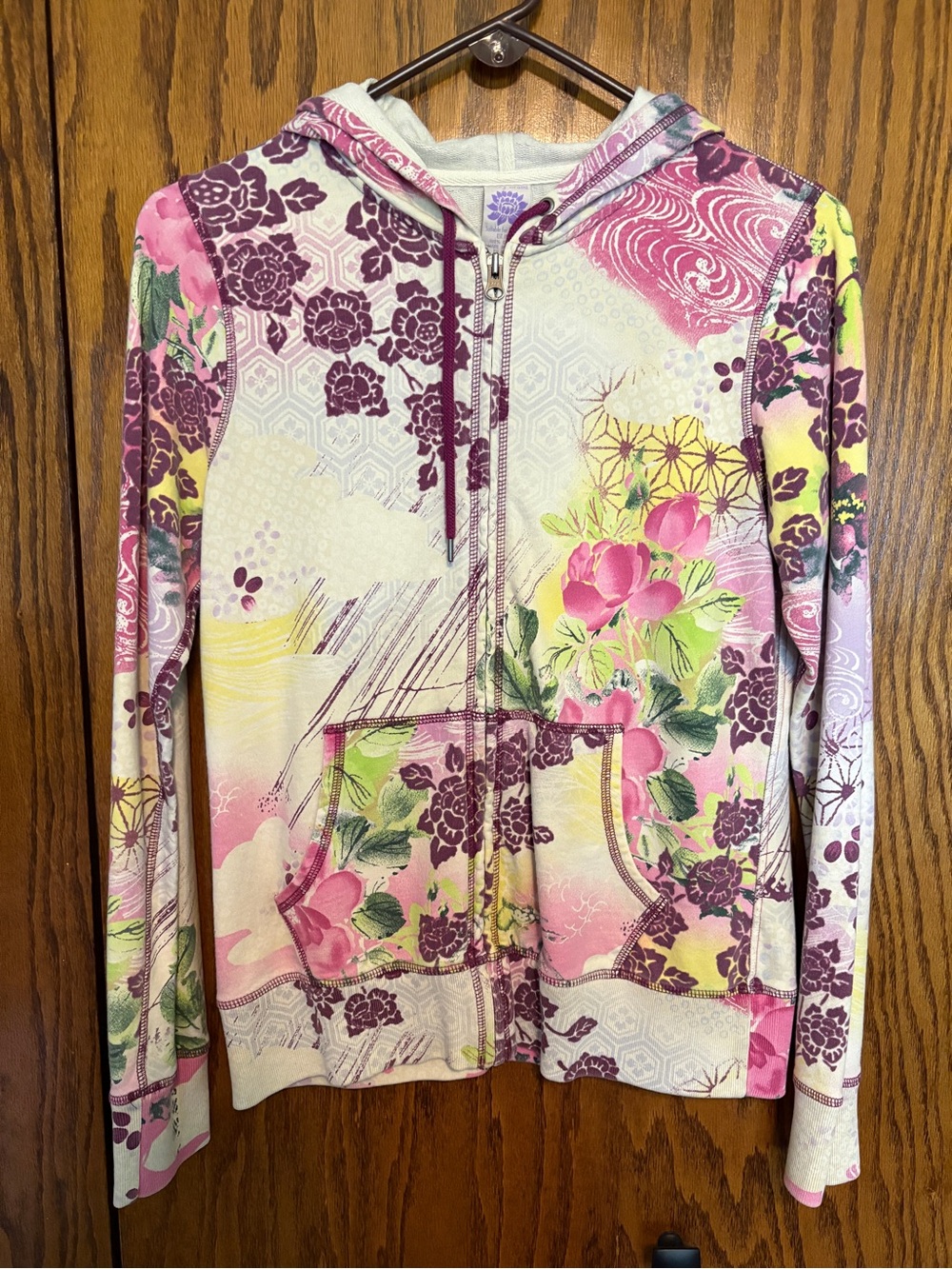Lucky Brand Pink Purple Floral Zip-Up Hoodie